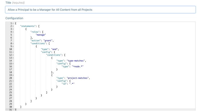 An example of an Access Policy document in JSON