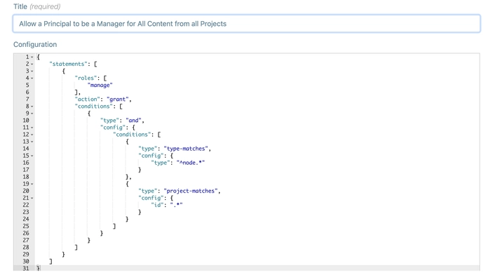 An example of an Access Policy document in JSON