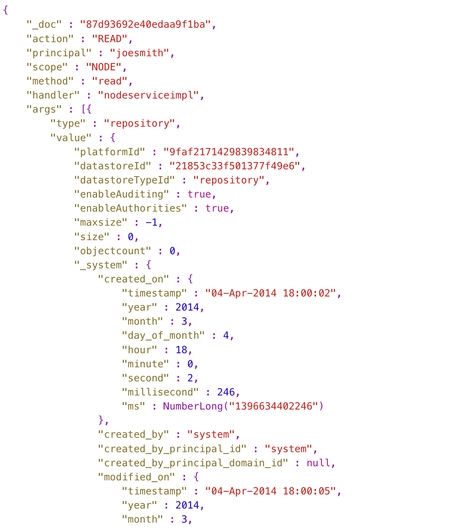 The partial JSON for an audit record entry