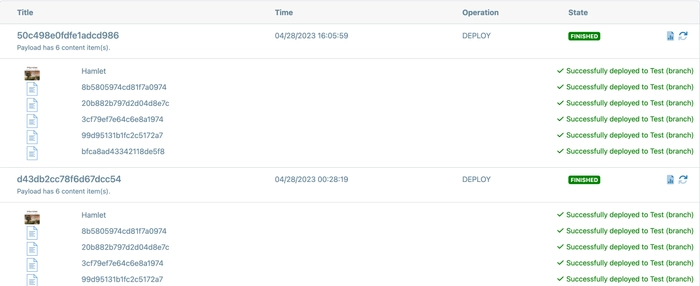 Report on published assets and deployment state